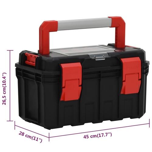 Værktøjskasse 45x28x26,5 cm sort og rød