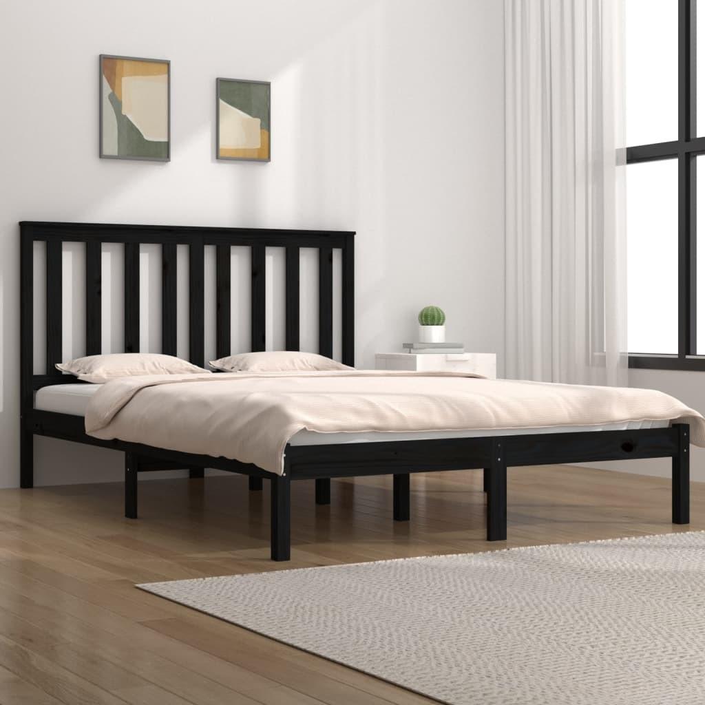 vidaXL sengeramme 140x190 cm massivt fyrretræ sort