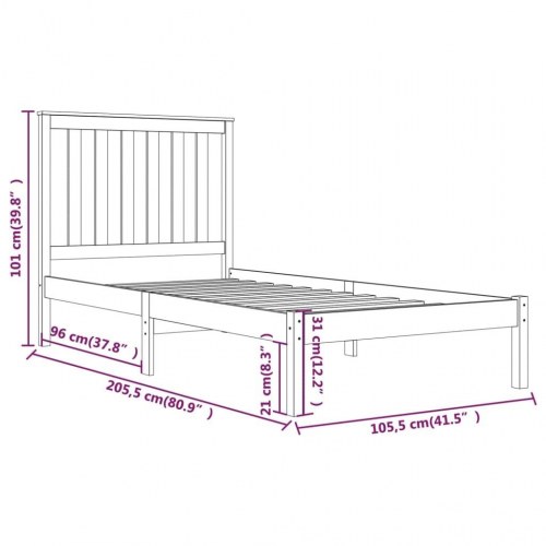 Sengeramme 100x200 cm massivt fyrretræ hvid