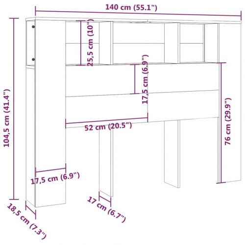 Sengegavl med opbevaring 140 × 18,5 × 104,5 cm - grå sonoma-eg