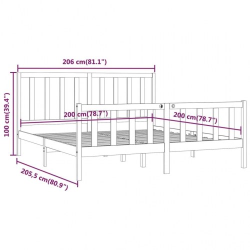 Sengeramme 200x200 cm massivt træ grå