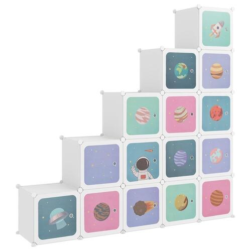 Opbevaringsreol til børn 15 kubeformede kasser PP hvid