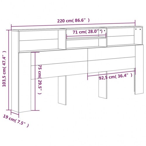 Sengegavl med opbevaring 220 x 19 x 101,5 cm - hvid