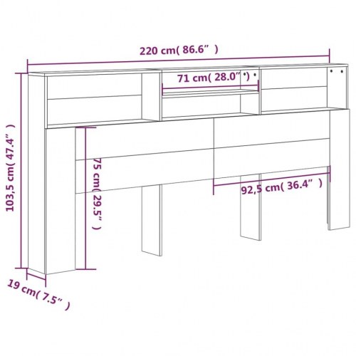 Sengegavl med opbevaring 220 x 19 x 101,5 cm - betongrå