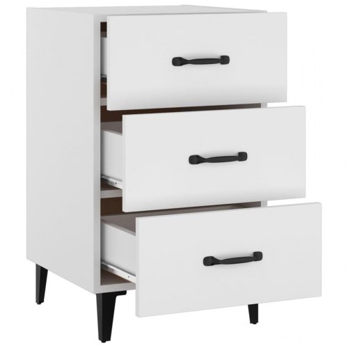 Sengebord med 3 skuffer - 40 × 40 × 66 cm, hvid, konstrueret træ