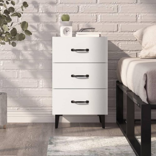 Sengebord med 3 skuffer - 40 × 40 × 66 cm, hvid, konstrueret træ