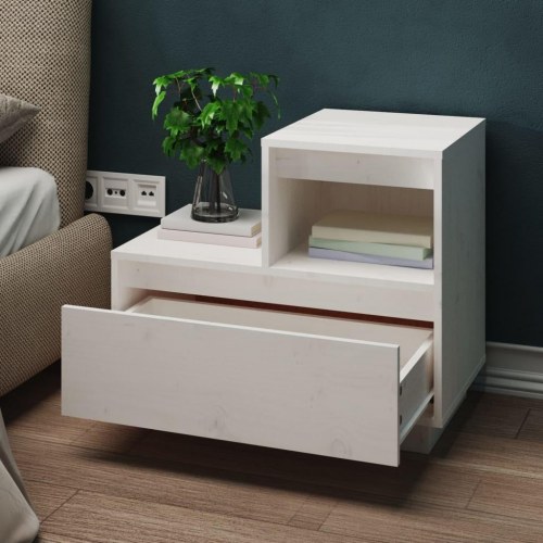 Sengeborde 2 stk. 60 x 34 x 51 cm i massivt fyrretræ - hvid