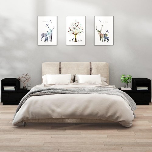Sengeborde 2 stk. - massivt fyrretræ, sort, 60 × 34 × 51 cm
