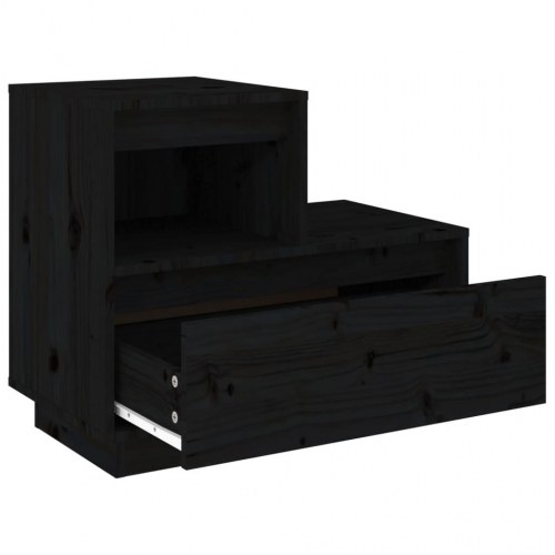 Sengeborde 2 stk. - massivt fyrretræ, sort, 60 × 34 × 51 cm