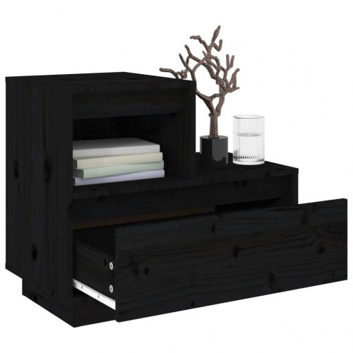 Sengeborde 2 stk. - massivt fyrretræ, sort, 60 × 34 × 51 cm