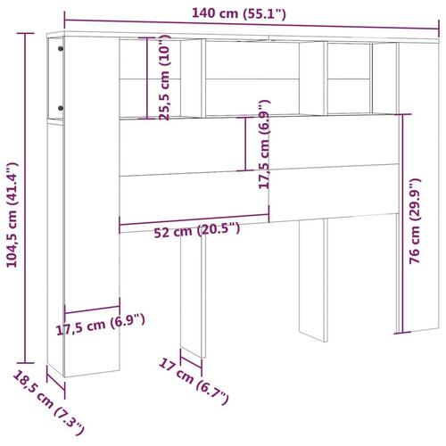 Sengegavl med opbevaring 140x18,5x104,5 cm røget egetræsfarve