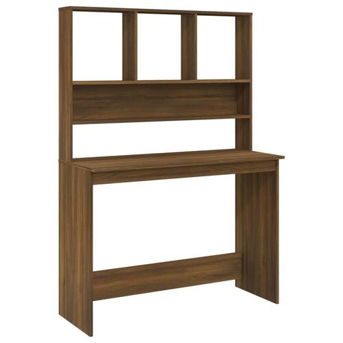 Skrivebord m. hylder 110x45x157 cm konstrueret træ brun egetræ