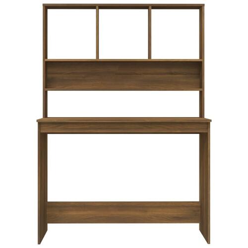 Skrivebord m. hylder 110x45x157 cm konstrueret træ brun egetræ