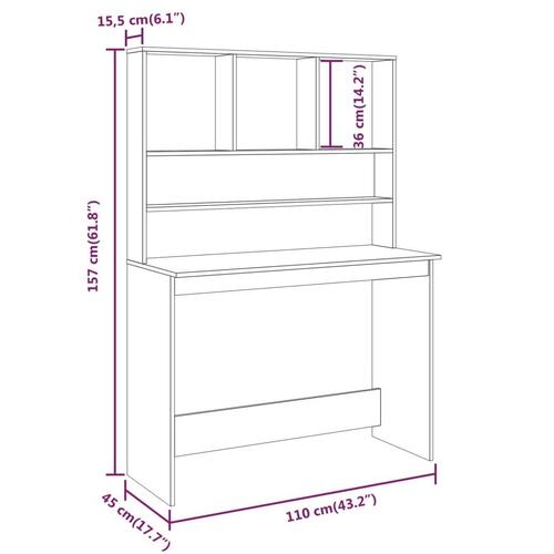 Skrivebord m. hylder 110x45x157 cm konstrueret træ brun egetræ