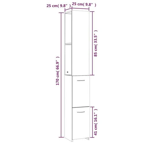 Badeværelsesskab 25x26,5x170 cm konstrueret træ grå sonoma-eg