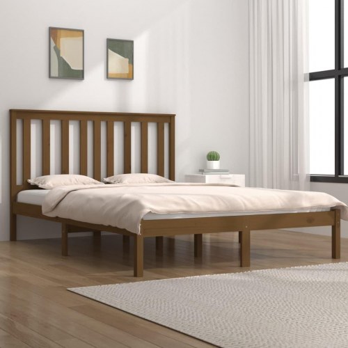 Sengeramme 200x200 cm massivt fyrretræ gyldenbrun