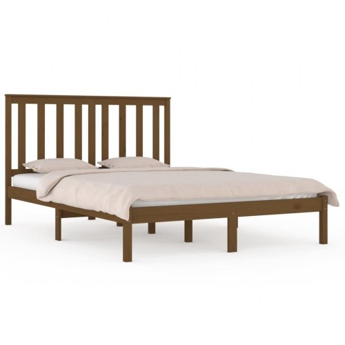 Sengeramme 200x200 cm massivt fyrretræ gyldenbrun