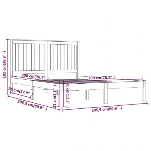 Sengeramme 200 x 200 cm i massivt fyrretræ - sort