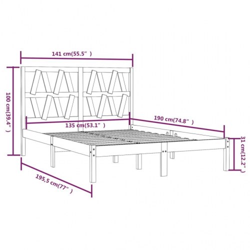 Sengestel 135x190 cm Double massivt fyrretræ hvid