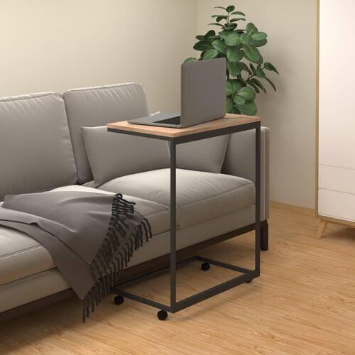 Sidebord med hjul 55x35x70 cm konstrueret træ sort