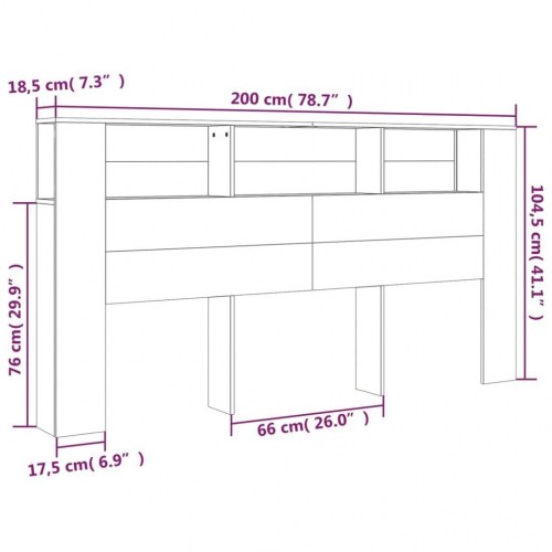 Sengegavl med opbevaring 200 × 18,5 × 104,5 cm - røget egetræsfarve