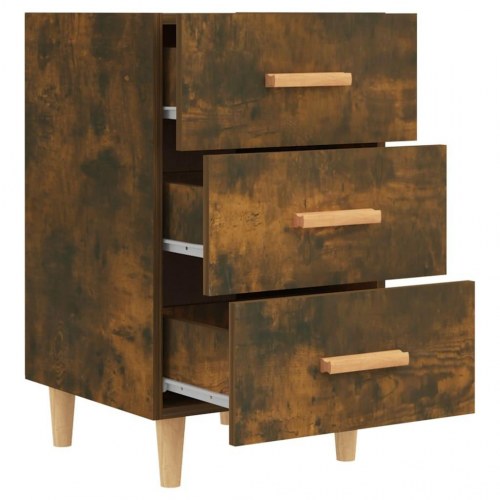 Sengebord med 3 skuffer 40 x 40 x 66 cm - røget egetræ