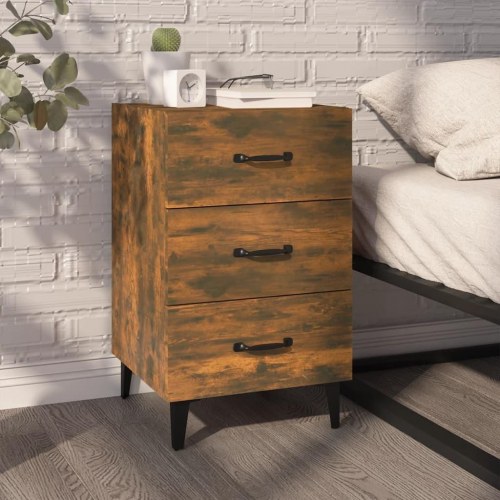 Sengebord med 3 skuffer 40×40×66 cm - røget egetræsfarve