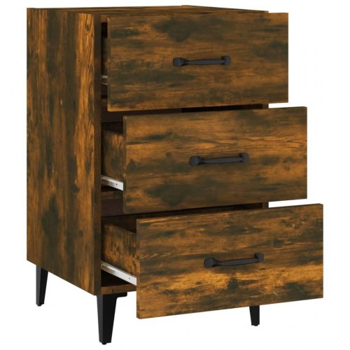 Sengebord med 3 skuffer 40×40×66 cm - røget egetræsfarve