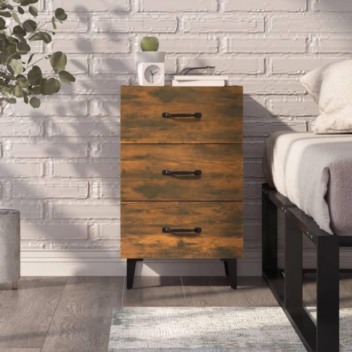 Sengebord med 3 skuffer 40×40×66 cm - røget egetræsfarve