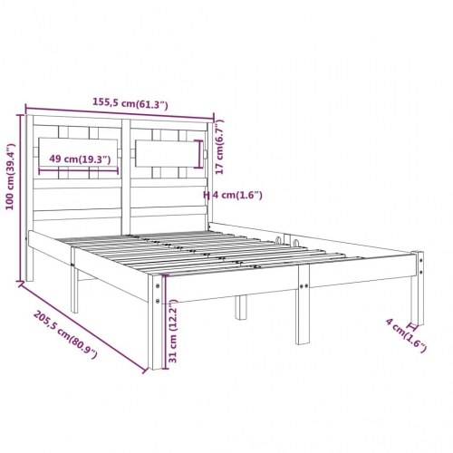 Sengeramme 150x200 cm King Size massivt fyrretræ grå