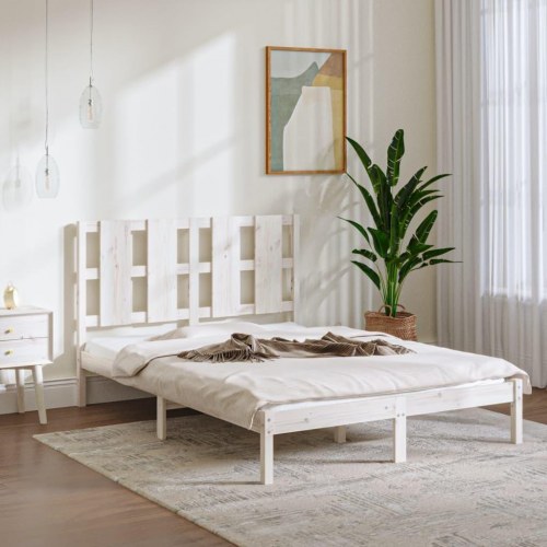 Sengeramme 135x190 cm dobbelt massivt fyrretræ hvid
