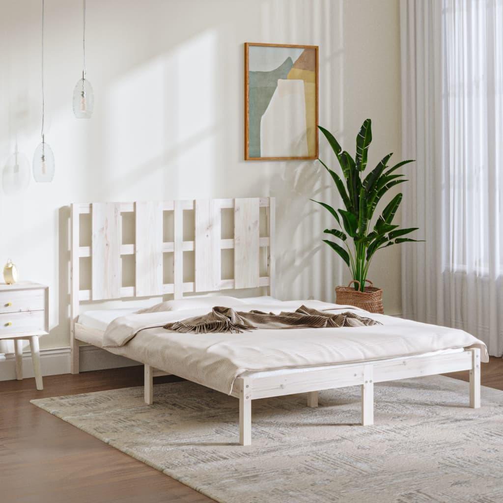 Sengeramme 135x190 cm dobbelt massivt fyrretræ hvid
