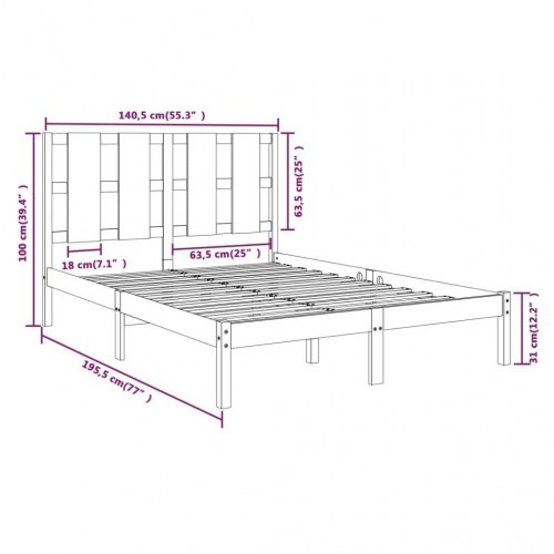 Sengeramme 135x190 cm dobbelt massivt fyrretræ hvid