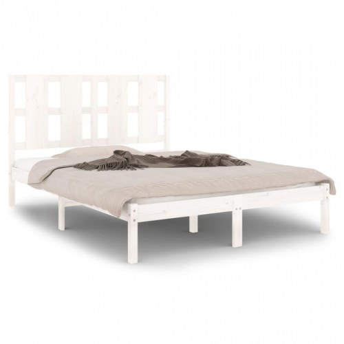 Sengeramme uden madras 140x190 cm massivt fyrretræ hvid