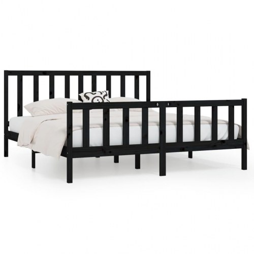 Sengestel 180x200 cm Super King massivt fyrretræ sort