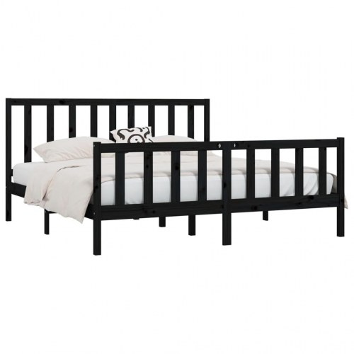 Sengestel 180x200 cm Super King massivt fyrretræ sort