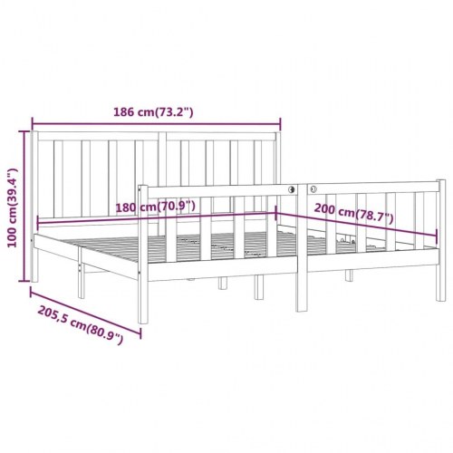 Sengestel 180x200 cm Super King massivt fyrretræ sort
