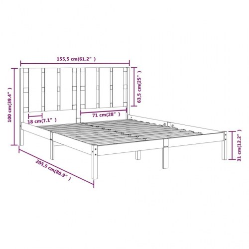 Sengeramme 150 x 200 cm i massivt fyrretræ - sort