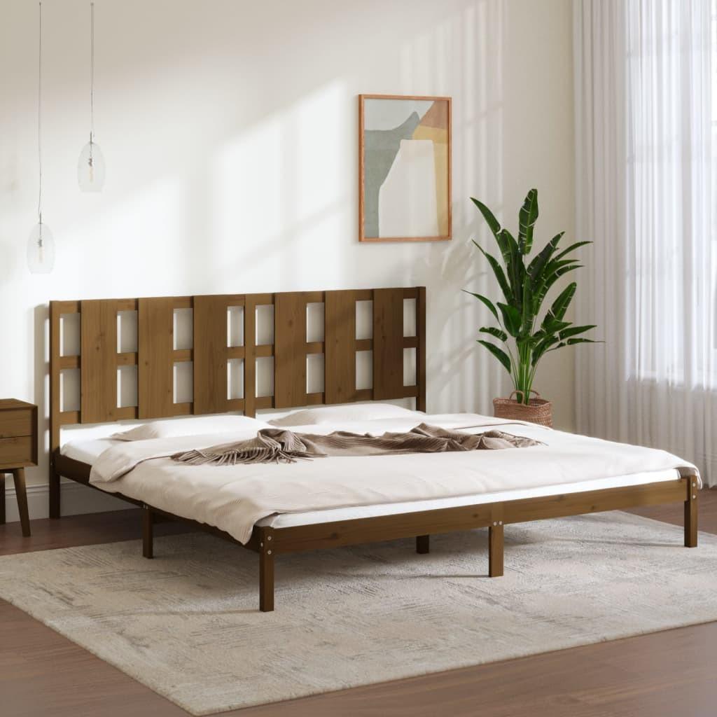 vidaXL sengeramme 200x200 cm massivt fyrretræ gyldenbrun