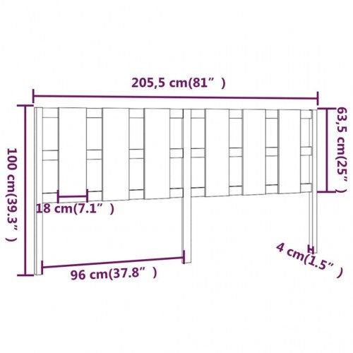 Sengegavl 205,5 x 4 x 100 cm i massivt fyrretræ - gyldenbrun