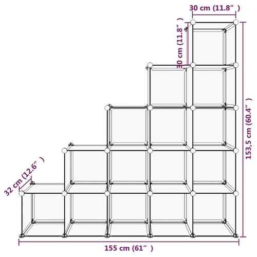 Kubeformede opbevaringskasser 15 stk. PP transparent