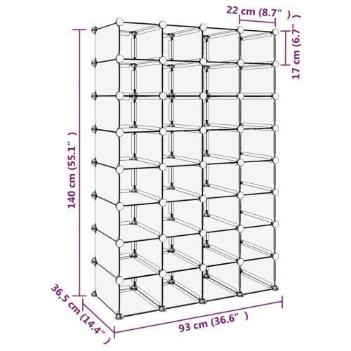 Skoreol 93 × 36,5 × 140 cm - PP, transparent, modulært skostativ