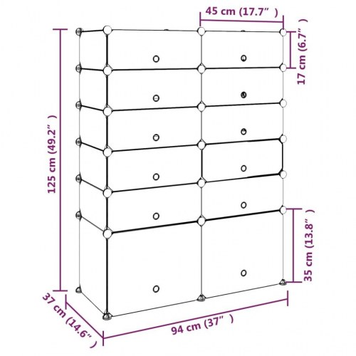 Skoreol i PP-plast, modulært skostativ 94 × 37 × 125 cm - sort