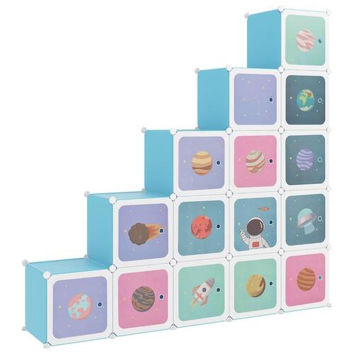 Opbevaringsreol til børn 15 kubeformede kasser PP blå