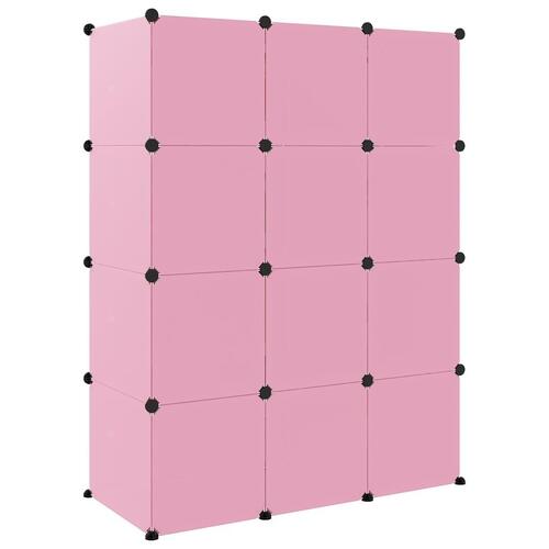 Opbevaringsreol til børn 12 kubeformede kasser PP lyserød