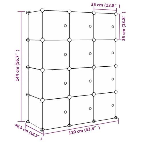 Opbevaringsreol til børn 12 kubeformede kasser PP lyserød