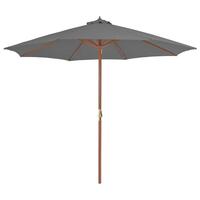 Udendørs parasol med træstang 300 cm antracitgrå