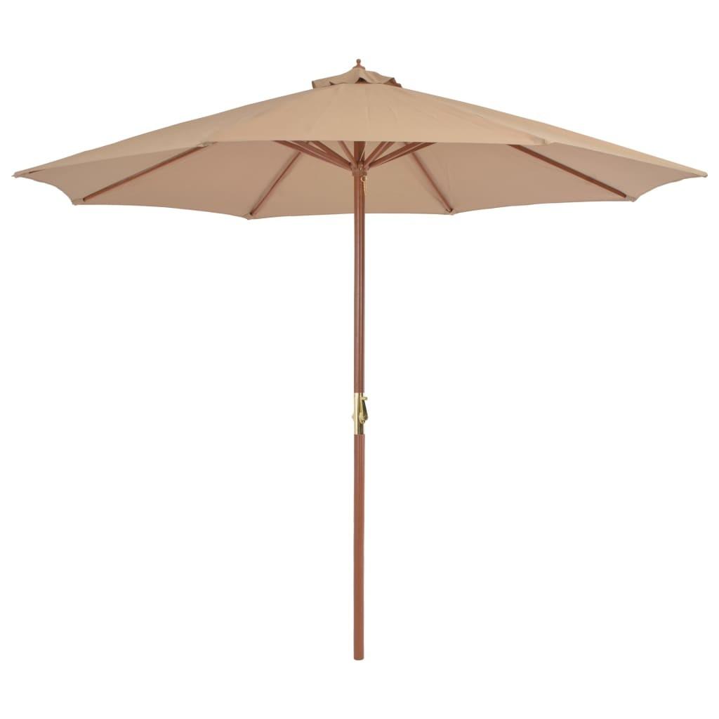 Udendørs parasol med træstang 300 cm gråbrun