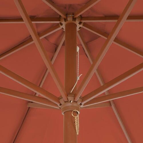 Udendørs parasol med træstang 300 cm terracottafarvet