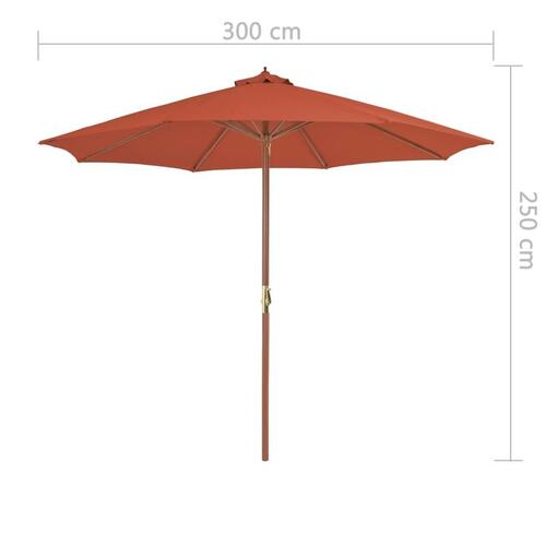 Udendørs parasol med træstang 300 cm terracottafarvet